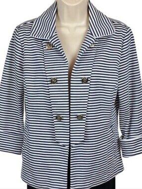 Erin Loudon Striped Navy & White Double-Breasted Women's Jacket. Sz XL